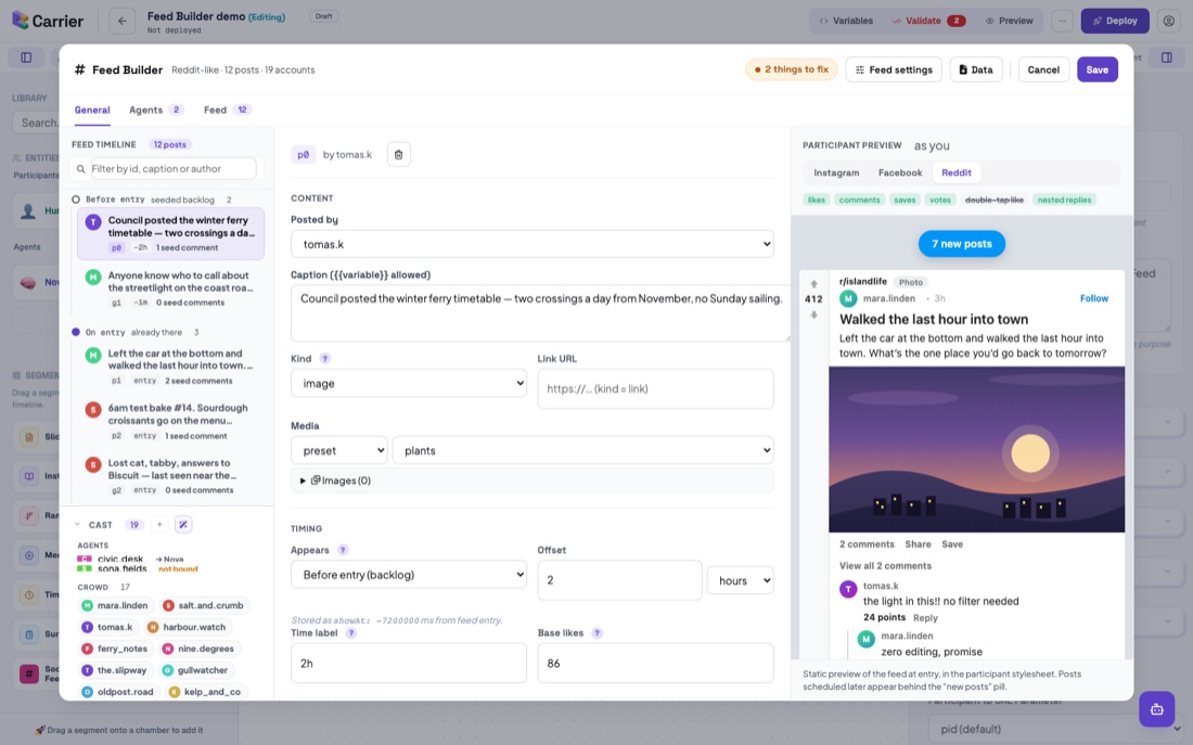 The Reddit layout selected: the preview grows a vote gutter and the forum fields open up.